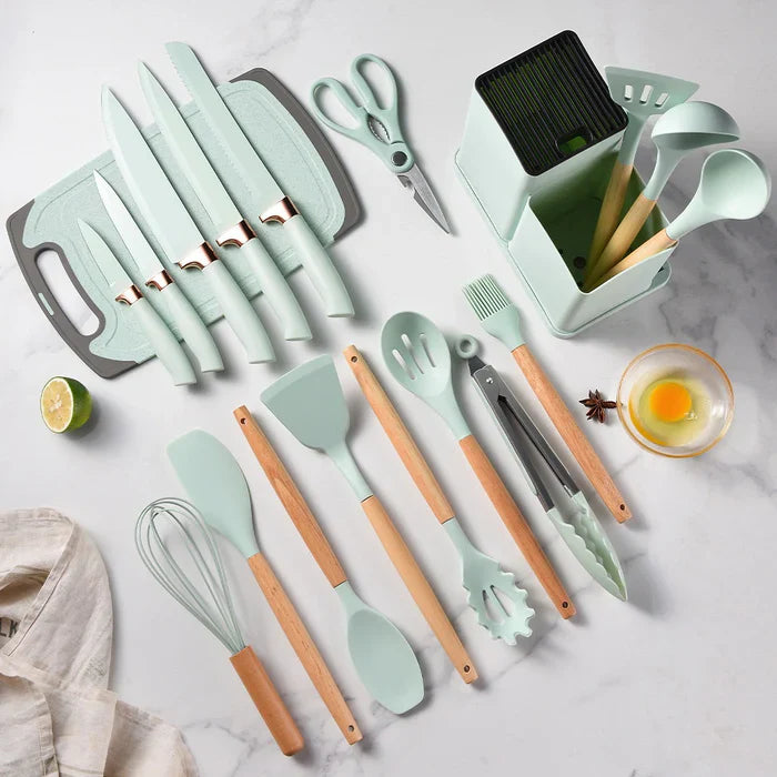 🍳 Premium Silicone Kitchen Utensil Set – 19 Pieces with Stand 🍳